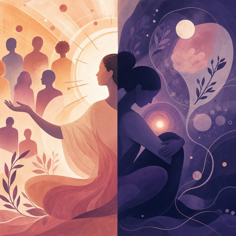 Abstrakte Illustration: zwei verschiedene Persönlichkeiten – extrovertiert und introvertiert